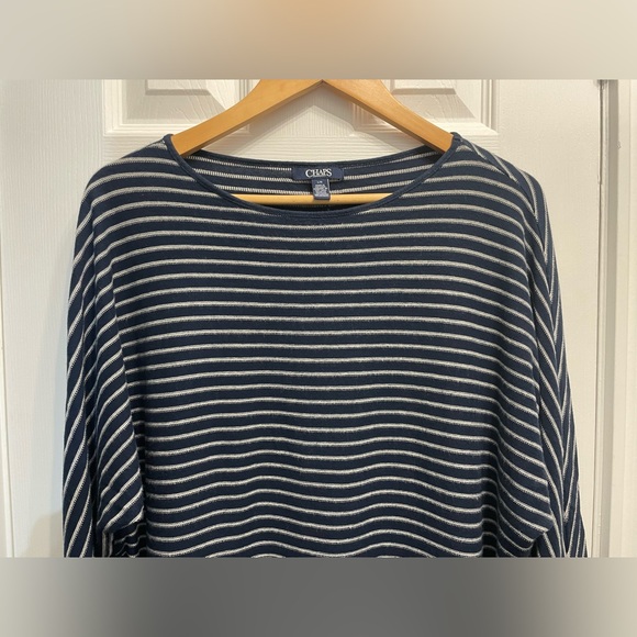 Chaps Women 3/4 Sleeve Blue & White Stripe Oversized Top Nautical Large - Picture 3 of 11